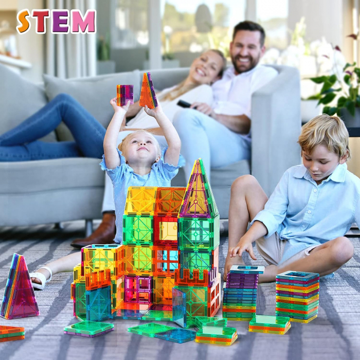 Set de constructie cu placi magnetice 3D, Magnetic Tiles, 60 piese [3]