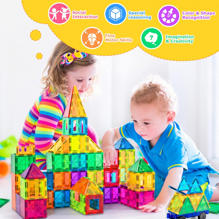 Set de constructie cu placi magnetice 3D, Magnetic Tiles, 60 piese [4]