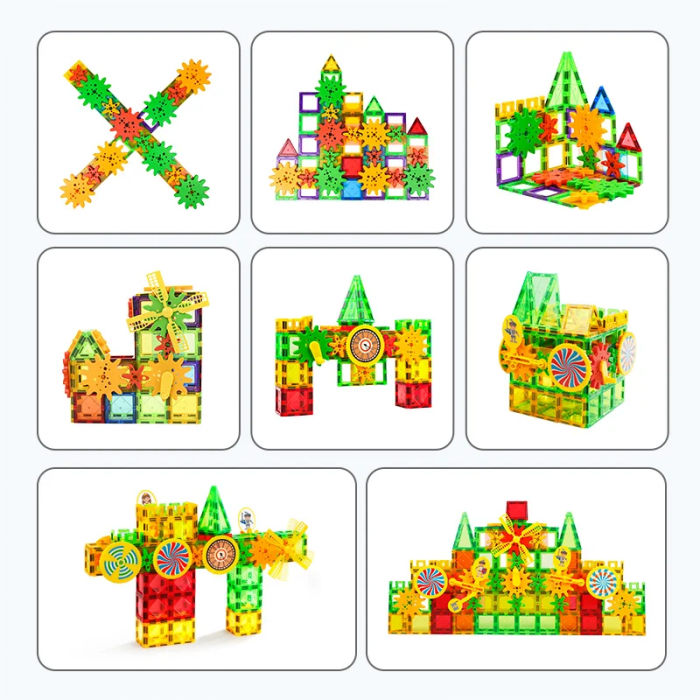Set de constructie cu placi magnetice, 140 piese de 6.5cm, Jucarie creativa si educationala STEM Magnetic Tiles [5]