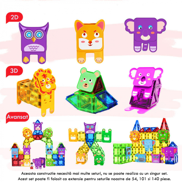 Set constructie Magnetic Tiles 100 piese cu Animale [4]