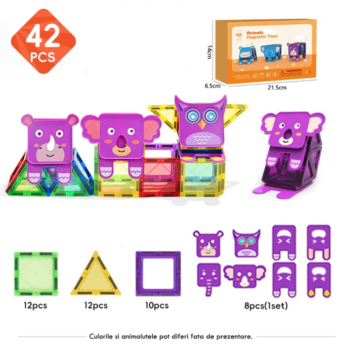 Set constructie Magnetic Tiles 100 piese cu Animale [5]