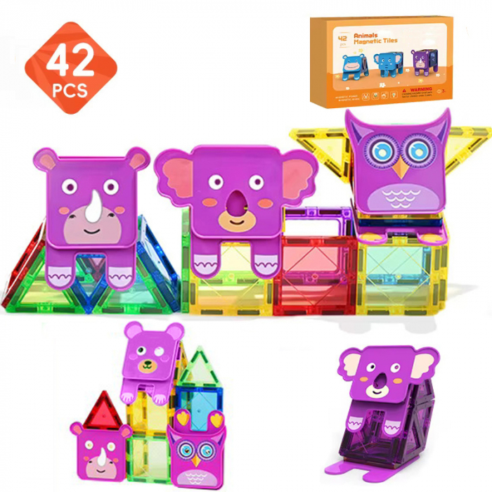 Set constructie Magnetic Tiles 100 piese cu Animale [1]