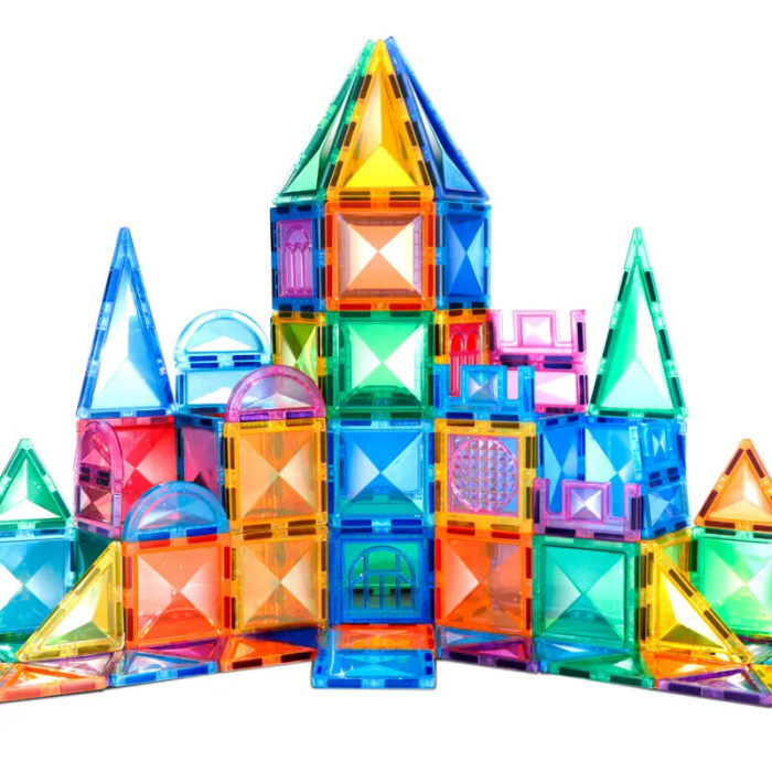 Set de constructie Magnetic Tiles, NovoToys, 72 piese mari cu model diamant, Jucarie creativa STEM pentru dezvoltarea abilitatilor cognitive, spatiale si a creativitatii, +3 ani [3]
