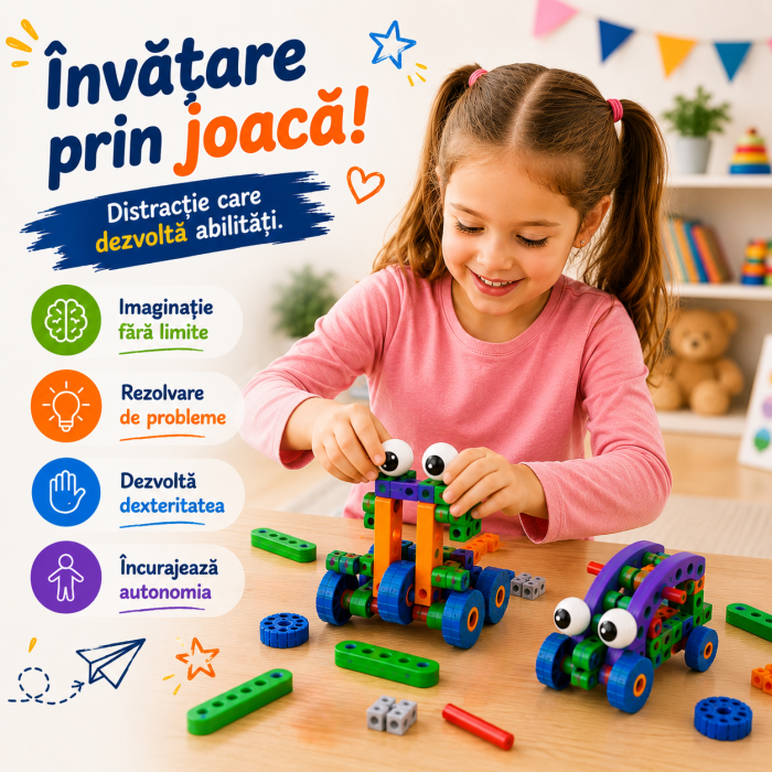 Set de constructie STEM pentru copii, 72 piese, Vehicule si modele creative [3]