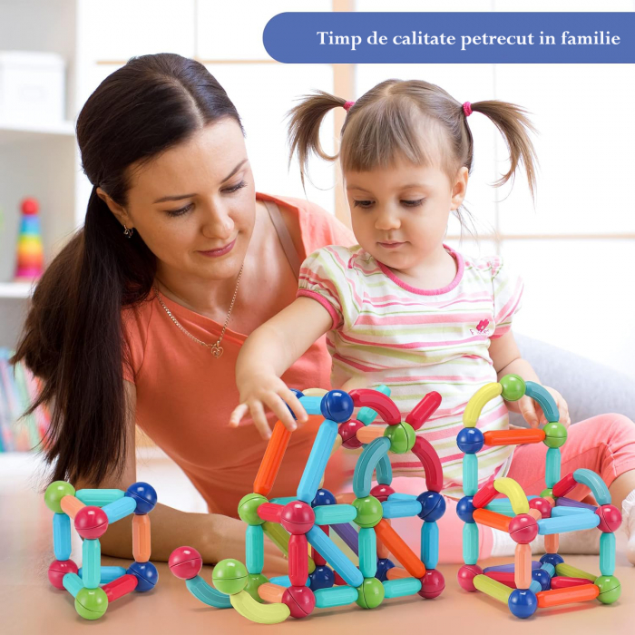 RESIGILAT - Set Jucarii cu Bile si Bete Magnetice pentru Constructie, Magnetic Sticks 3D, 68 Piese, STEM, pentru Adulti si Copii 3 ani+ [4]