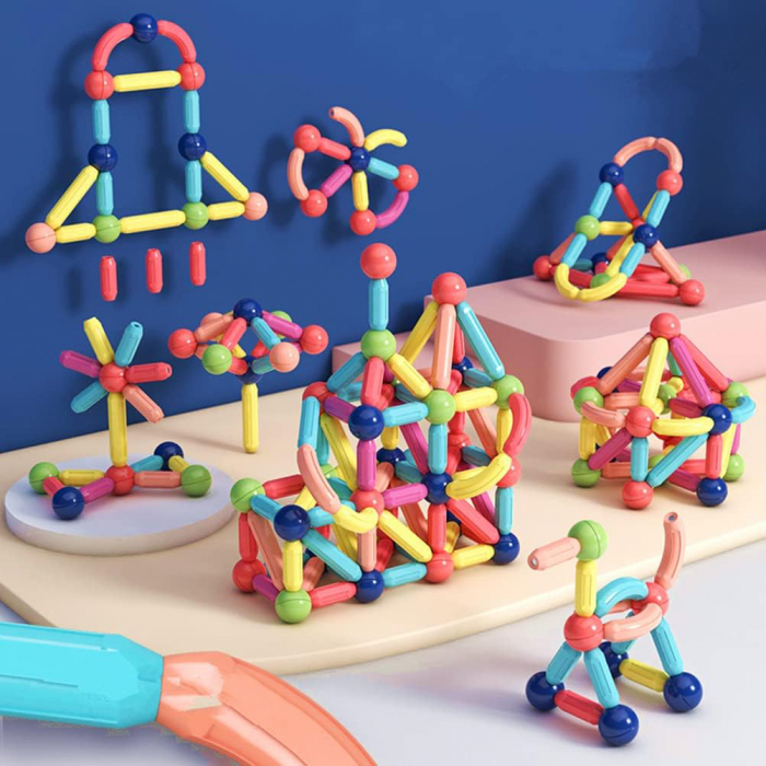 RESIGILAT - Set Jucarii cu Bile si Bete Magnetice pentru Constructie, Magnetic Sticks 3D, 68 Piese, STEM, pentru Adulti si Copii 3 ani+ [3]