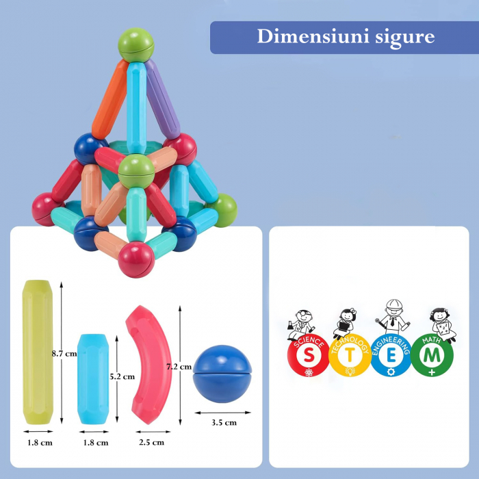 RESIGILAT - Set Jucarii cu Bile si Bete Magnetice pentru Constructie, Magnetic Sticks 3D, 68 Piese, STEM, pentru Adulti si Copii 3 ani+ [6]