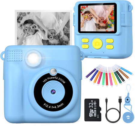 Resigilate - RESIGILAT - Aparat foto/video copii cu imprimare instant, Card TF 32 GB, Albastru - Copie