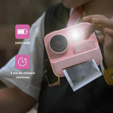 Aparat Foto/Video pentru Copii cu Imprimare Instant, Camera Selfie, Card TF de 32 GB, Roz [4]