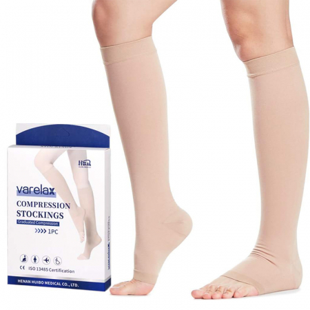 Ciorapi compresivi - Ciorapi compresivi medicinali AD pana la genunchi, Varf deschis, Clasa II, 23-32mmHg, Bej, M