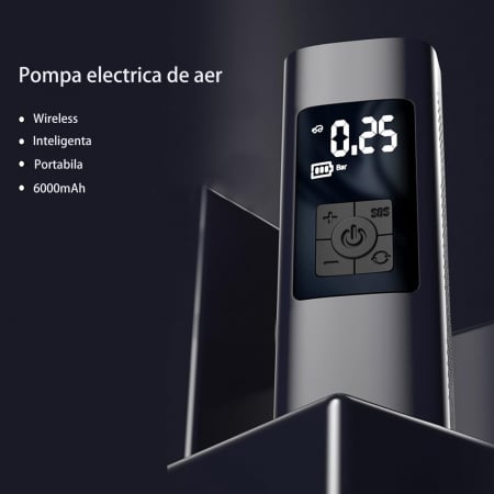 Pompa de aer electrica smart cu display, wireless, multifunctionala, reincarcabila, umflare rapida, oprire automata, ideala pentru biciclete, scutere, obiecte gonflabile, 3x2000 mAh, functie power-ban [4]