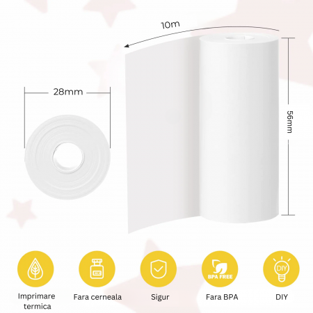 Set 5 Role Hartie de Imprimanta pentru Aparate Foto cu Printare Instant pentru Copii, 10m, Alb [1]