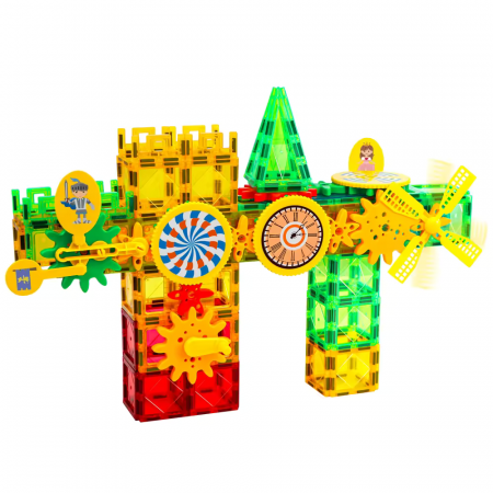 Set de constructie cu placi magnetice, 140 piese de 6.5cm, Jucarie creativa si educationala STEM Magnetic Tiles [1]