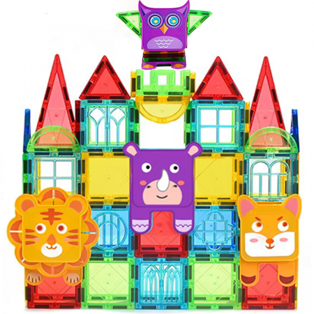 Placi magnetice - Set constructie Magnetic Tiles 100 piese cu Animale