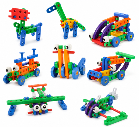 Jucarii educative - Set de constructie STEM pentru copii, 72 piese, Vehicule si modele creative