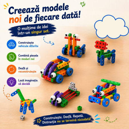 Set de constructie STEM pentru copii, 72 piese, Vehicule si modele creative [5]