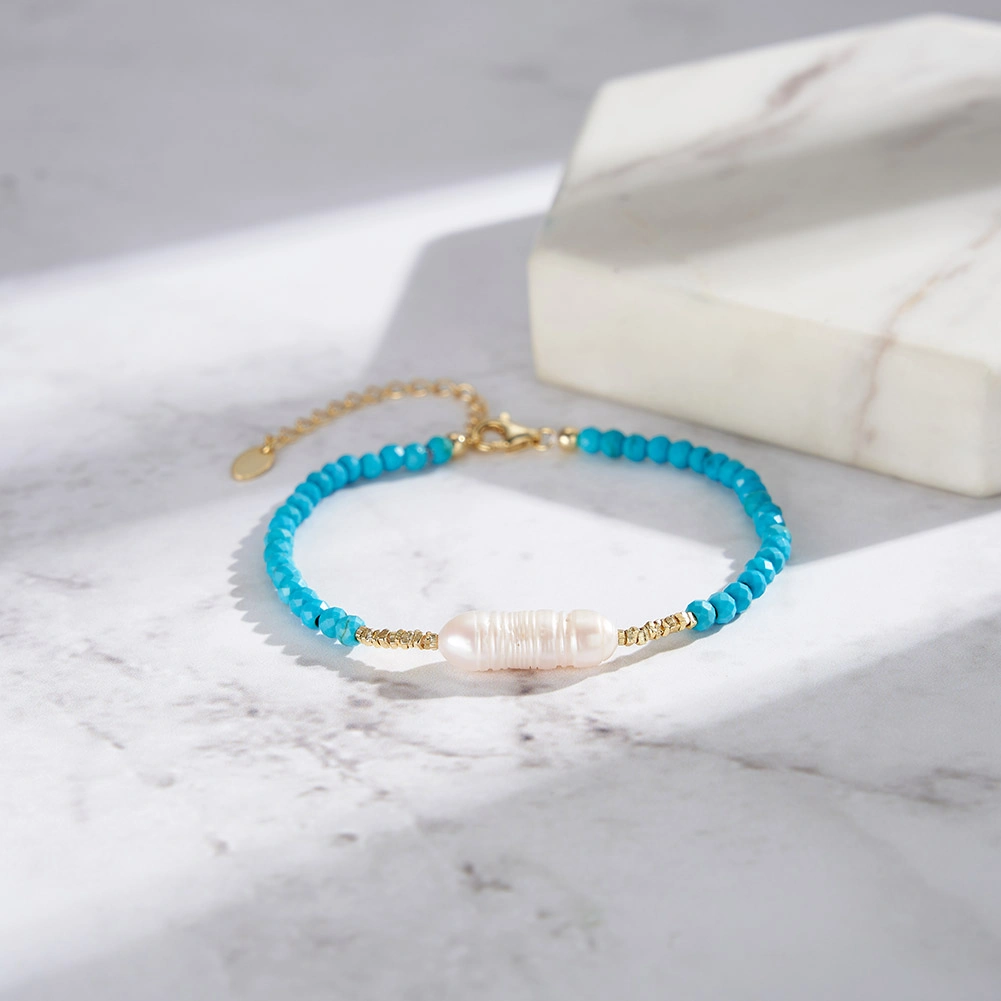 Brățară Argint cu Perle naturale și pietre turcoaz Pearl and Turquoise Gold [4]