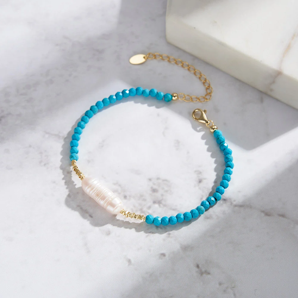 Brățară Argint cu Perle naturale și pietre turcoaz Pearl and Turquoise Gold [3]