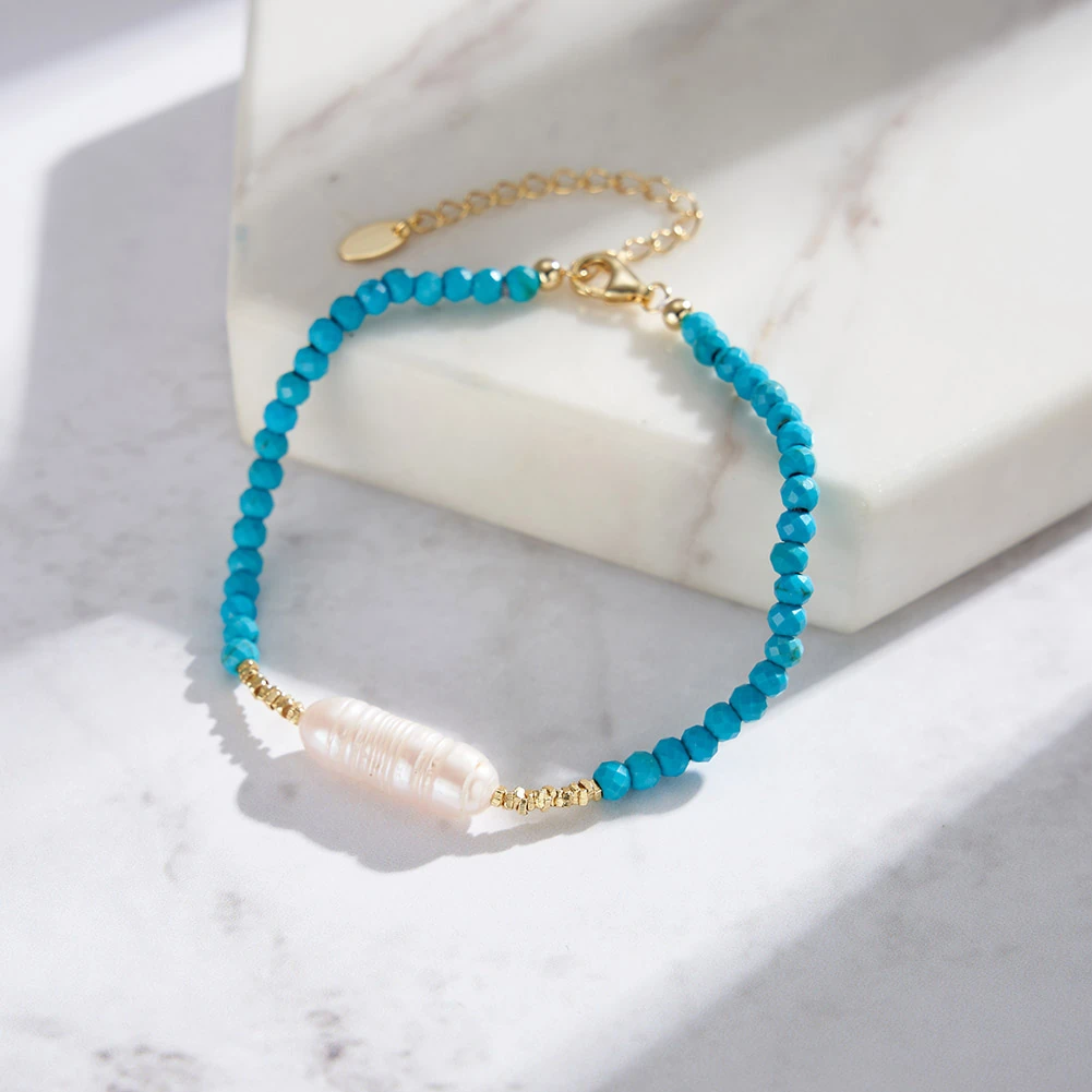 Brățară Argint cu Perle naturale și pietre turcoaz Pearl and Turquoise Gold [2]