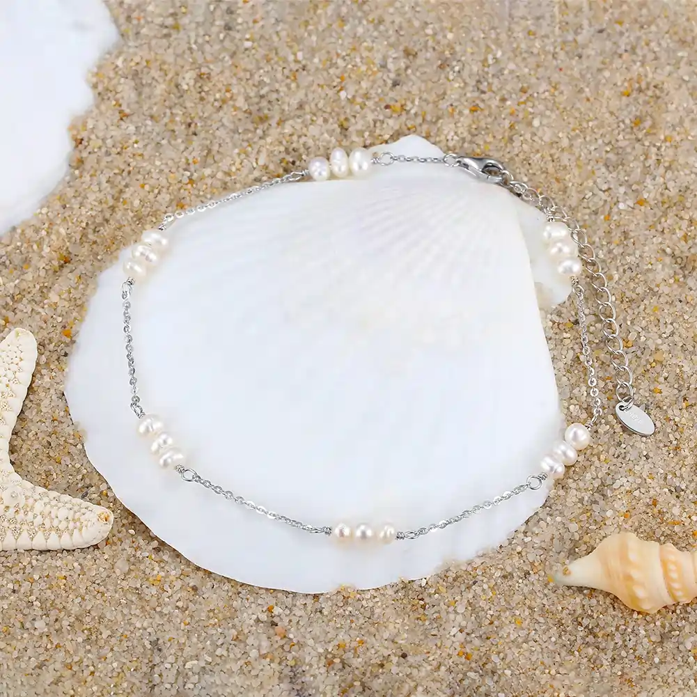 Brățară de Picior cu Perle Naturale de Cultură Pearl Anklet Silver [2]