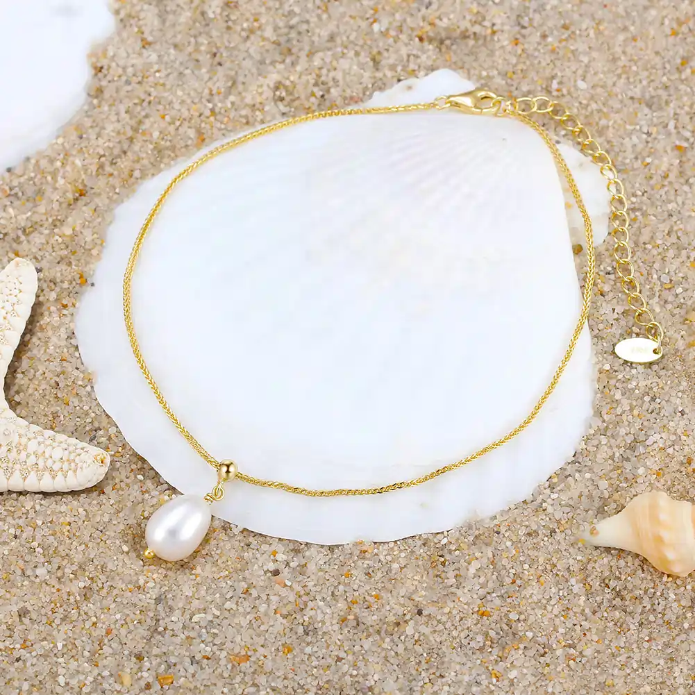 Brățară de picior din Argint cu perle naturale de cultură Gold Pearl Drop [3]