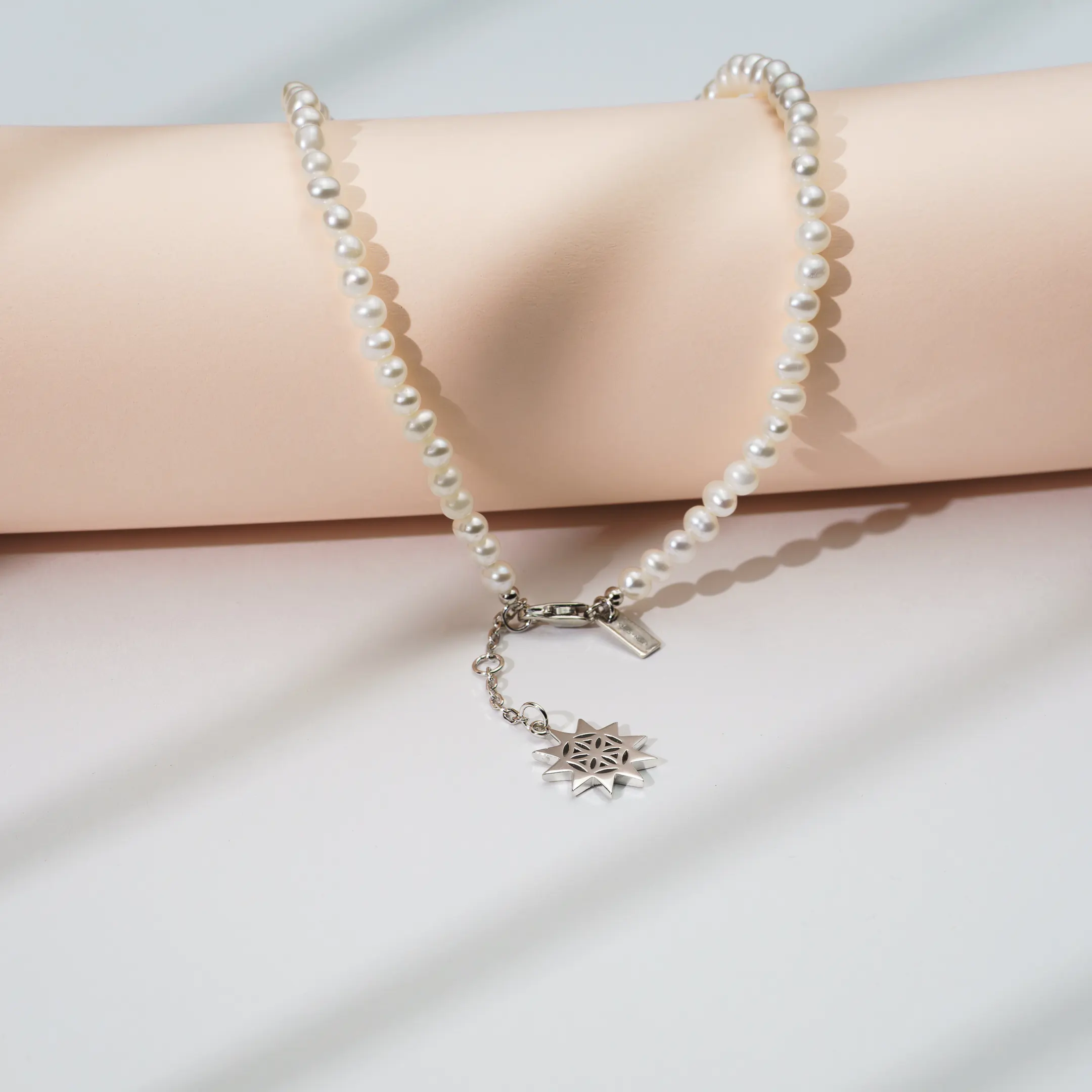 Brățară de picior din argint cu perle naturale de cultură mici Soare Argintiu [2]