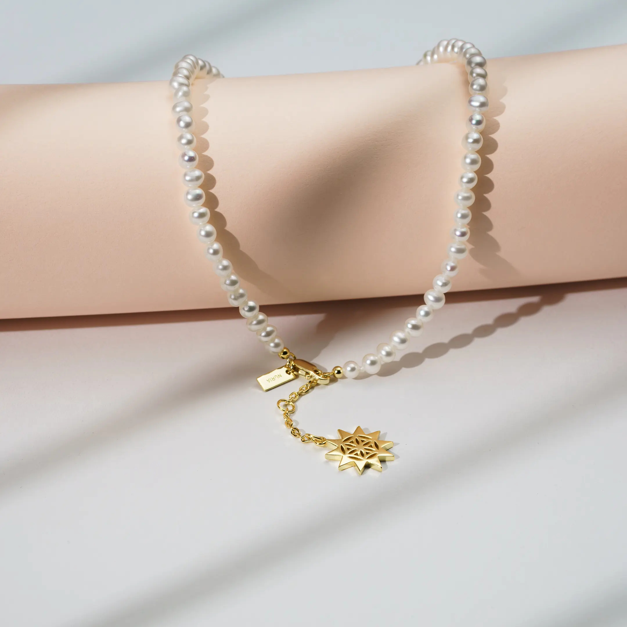 Brățară de picior din argint cu perle naturale de cultură mici Soare Auriu [2]