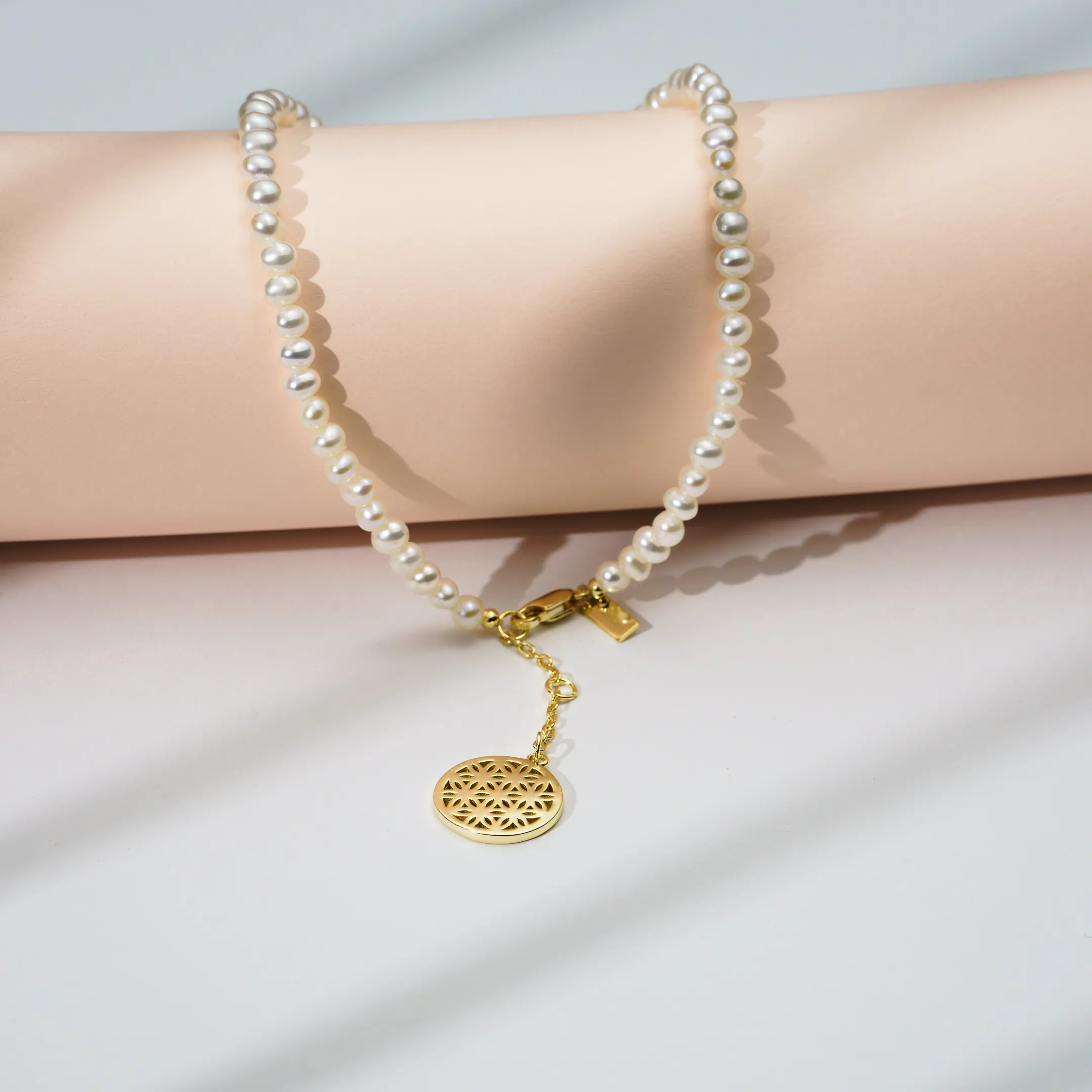 Brățară de picior din argint cu perle naturale de cultură mici Structură Auriu [2]