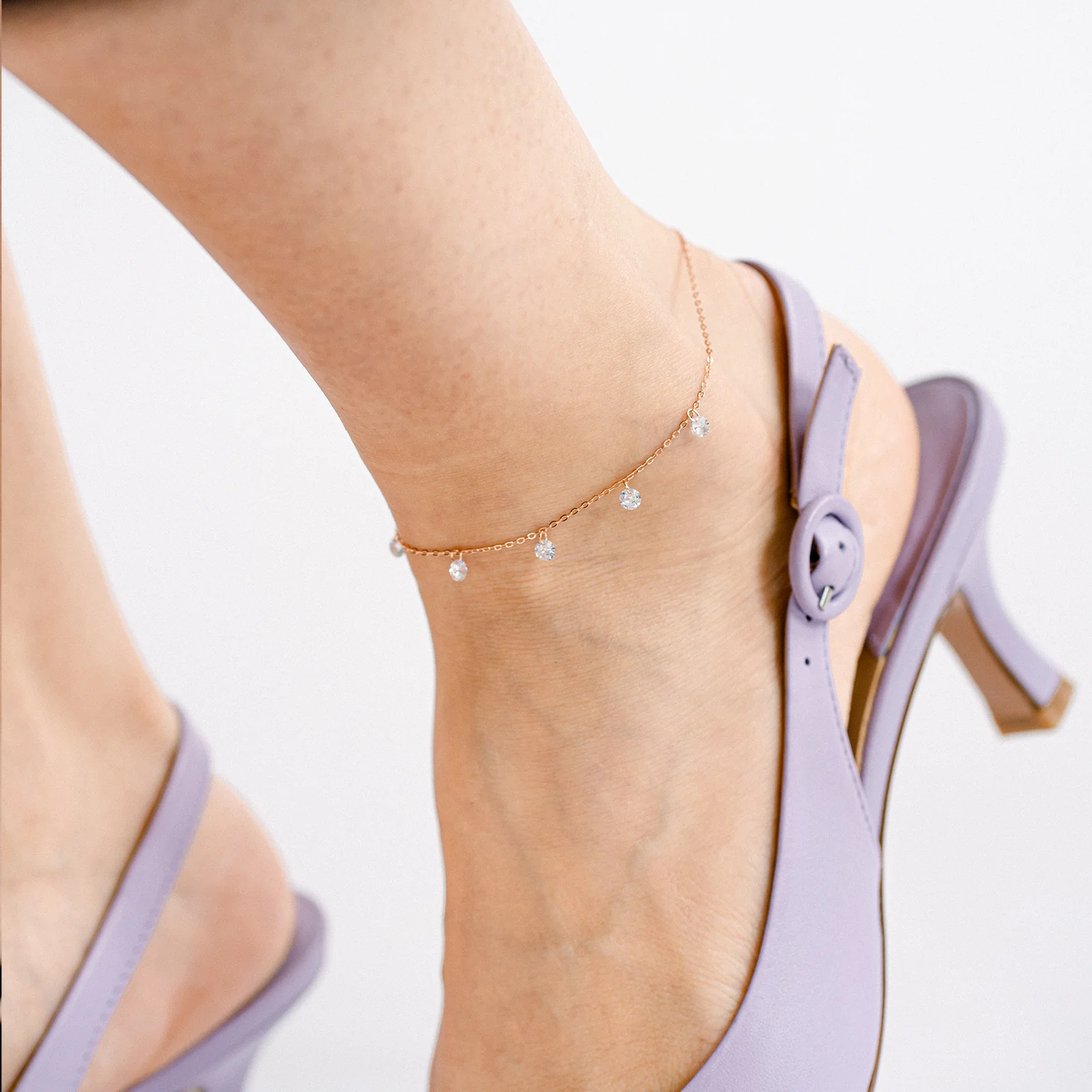 Brățară de picior din argint Rose Stone String [3]