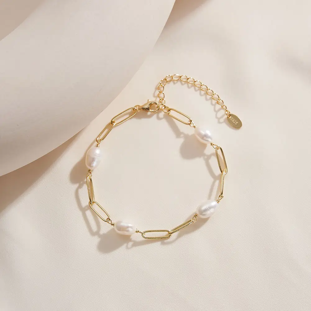 Brățară din Argint cu Perle Naturale de Cultură Baroque Links Pearl Gold [2]