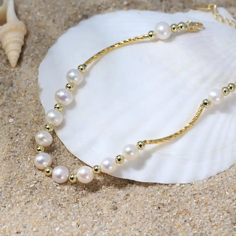 Brățară din Argint cu Perle Naturale de Cultură Golden Glow Pearl [2]