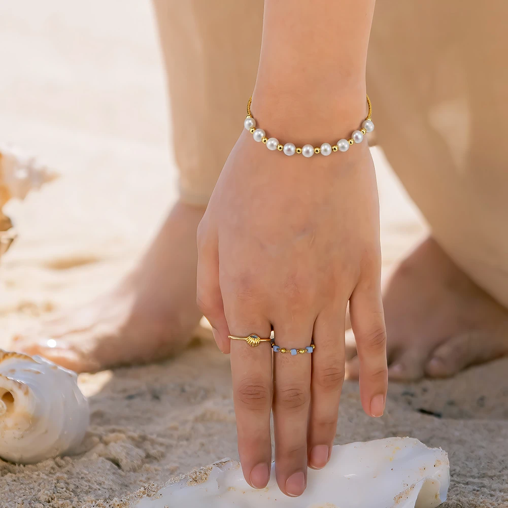 Brățară din Argint cu Perle Naturale de Cultură Golden Glow Pearl [4]