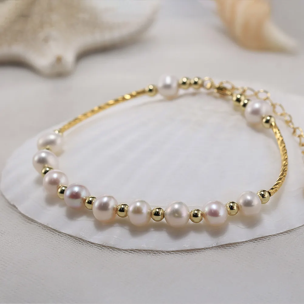 Brățară din Argint cu Perle Naturale de Cultură Golden Glow Pearl [3]