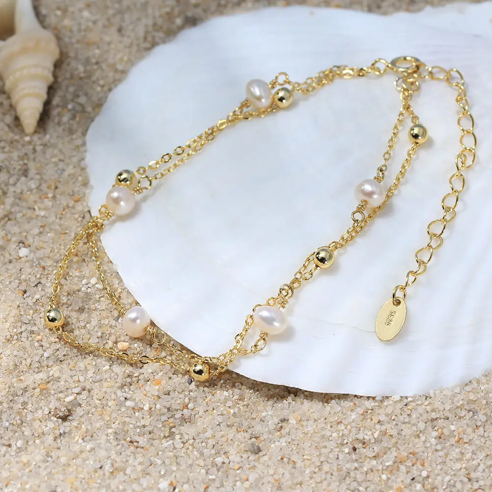 Brățară din Argint cu Perle Naturale de Cultură Golden Layers Pearl [3]