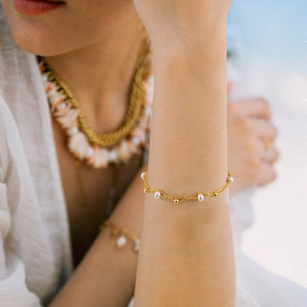 Brățară din Argint cu Perle Naturale de Cultură Golden Layers Pearl [4]