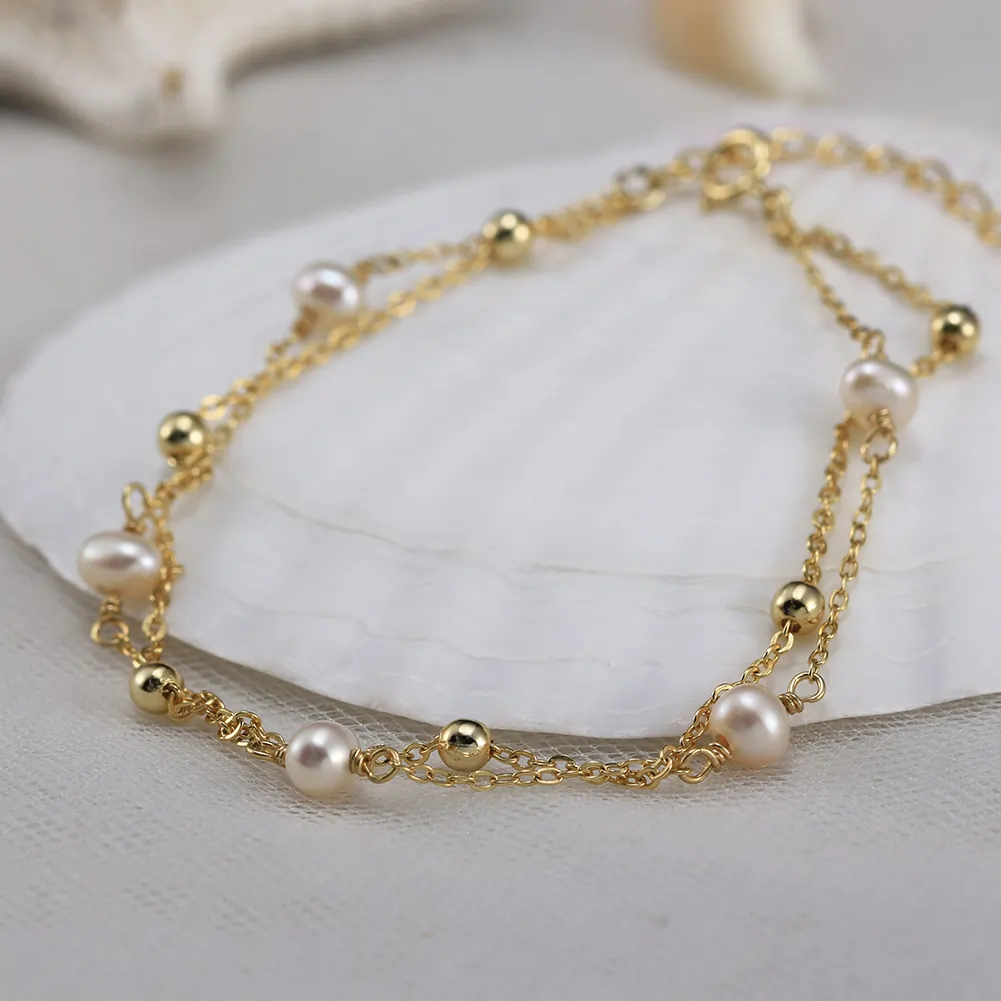 Brățară din Argint cu Perle Naturale de Cultură Golden Layers Pearl [2]