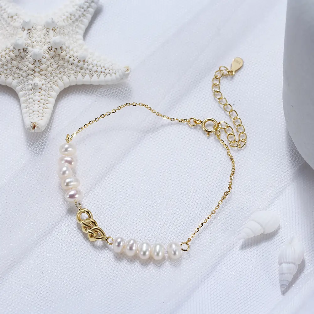 Brățară din Argint cu Perle Naturale de Cultură Golden Pearl Line [3]