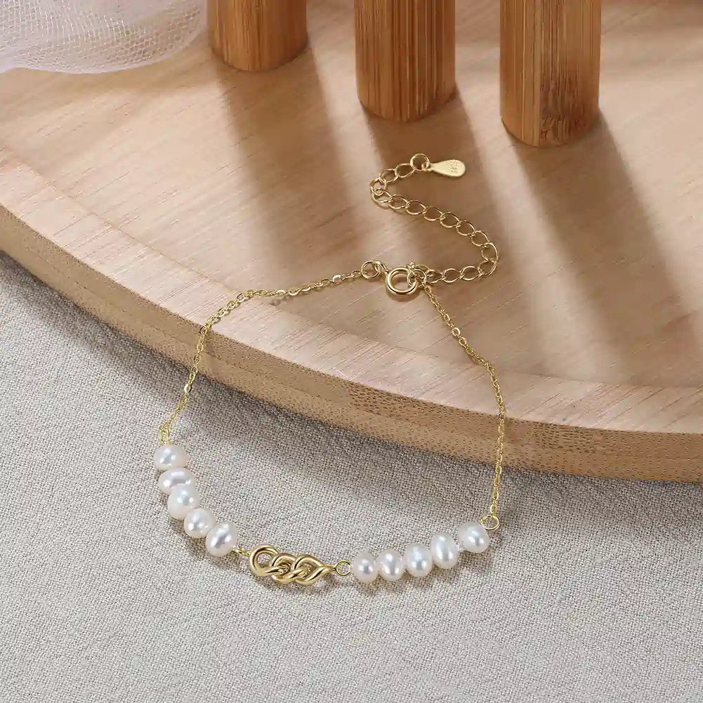 Brățară din Argint cu Perle Naturale de Cultură Golden Pearl Line [2]