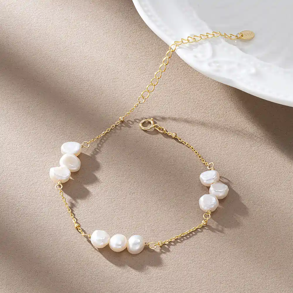 Brățară din Argint cu Perle Naturale de Cultură Golden Pearl Rhythm [3]