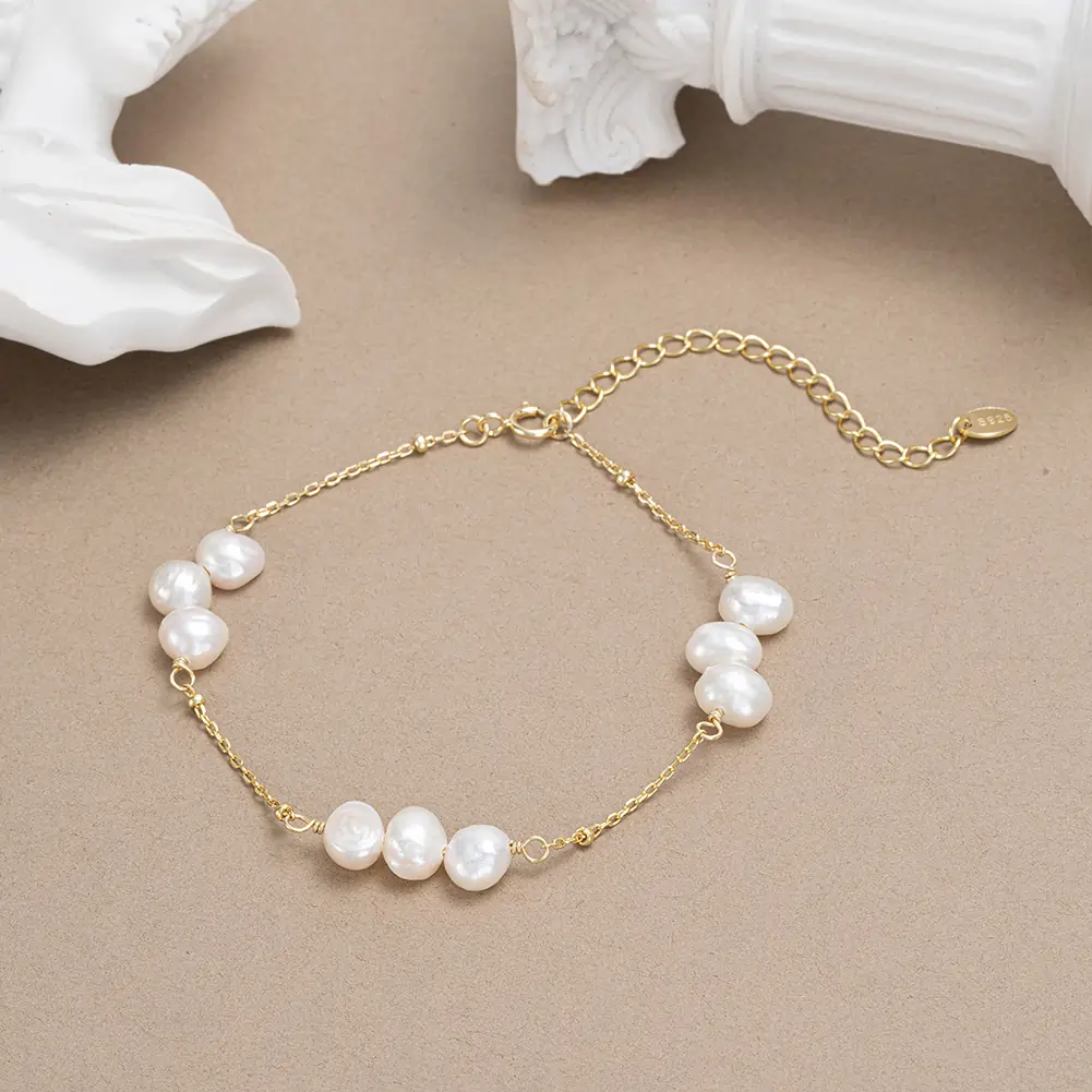 Brățară din Argint cu Perle Naturale de Cultură Golden Pearl Rhythm [2]