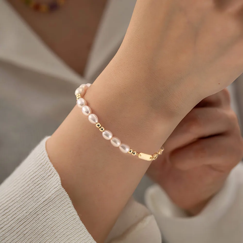 Brățară din Argint cu Perle Naturale de Cultură Golden Touch Pearl Line [4]