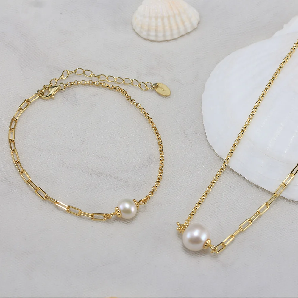 Brățară din Argint cu Perle Naturale de Cultură Link & Shine Pearl Gold [3]