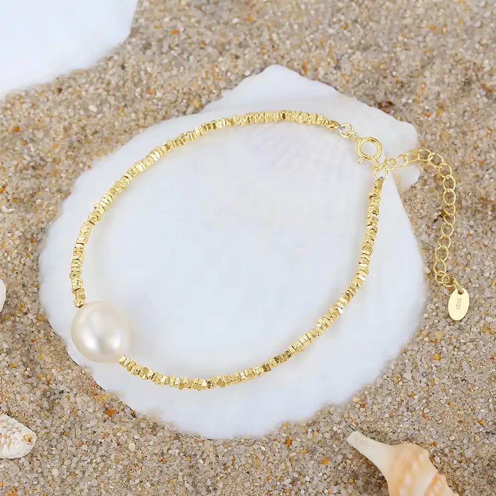 Brățară din Argint cu Perle Naturale de Cultură Sculpted Shine Pearl Gold [2]