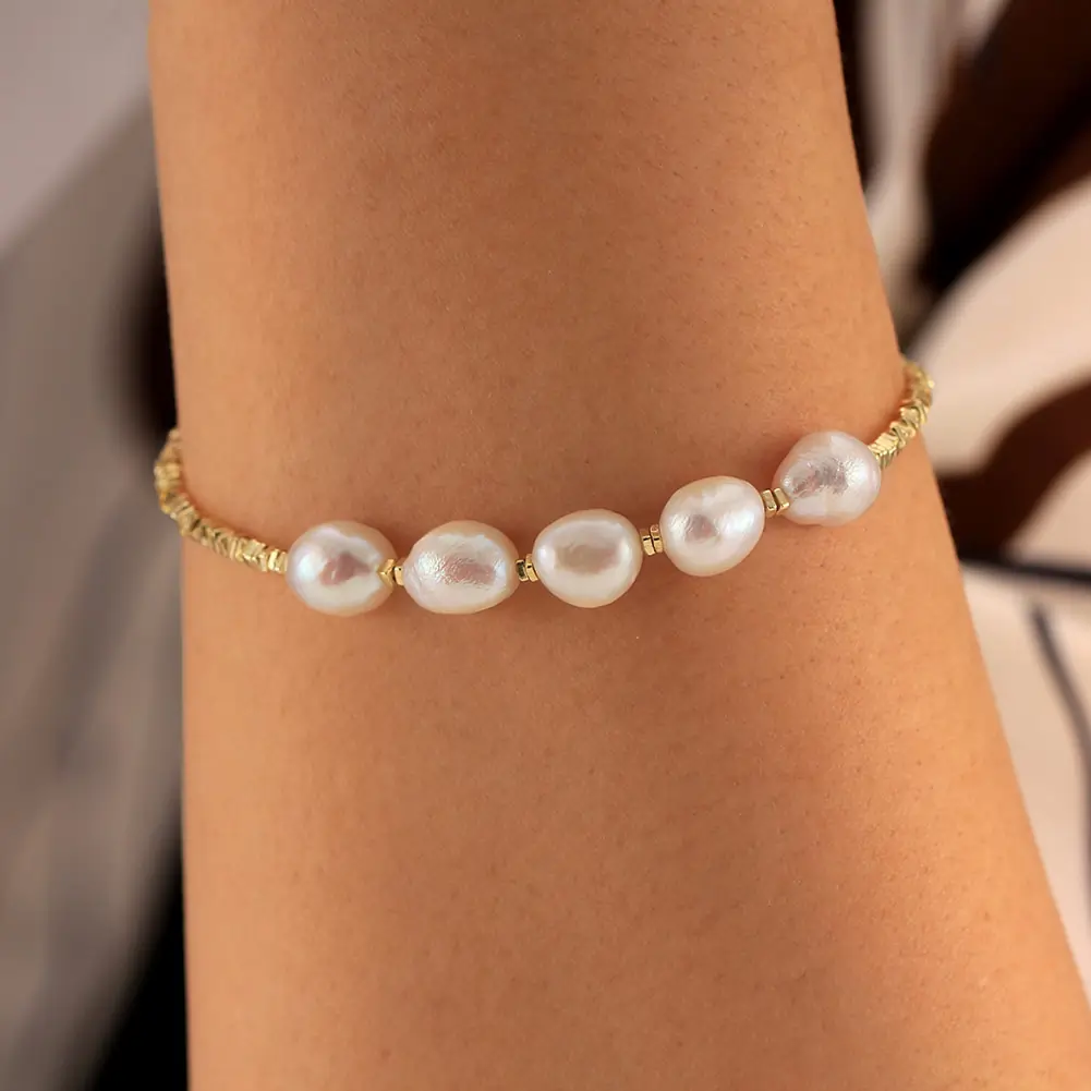 Brățară din Argint cu Perle Naturale de Cultură Silver Flow Baroque [4]
