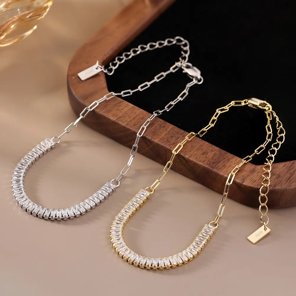 Brățară din argint cu zirconiu Baguette Auriu [3]