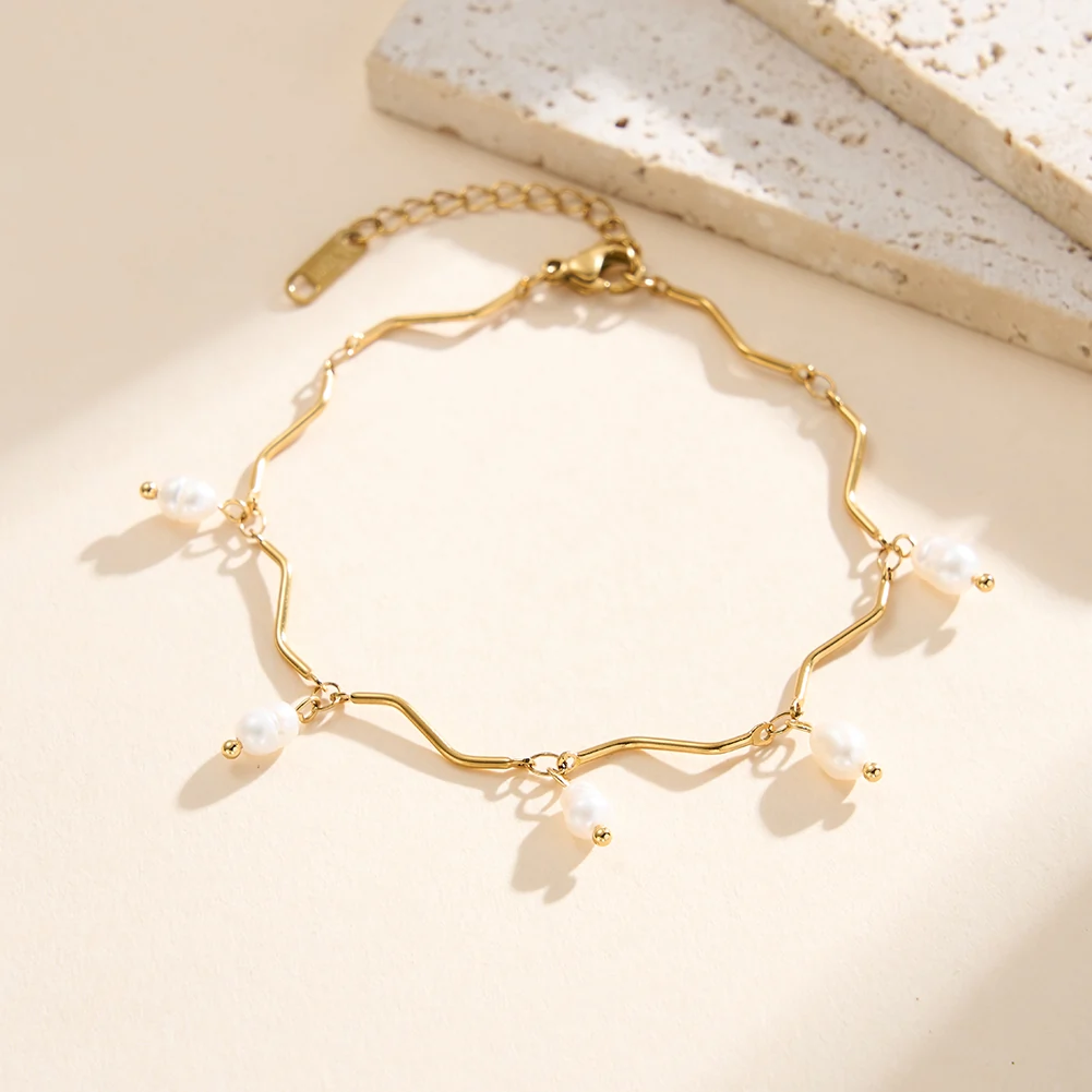 Brățară Statement cu Perle Naturale Wave Auriu [2]