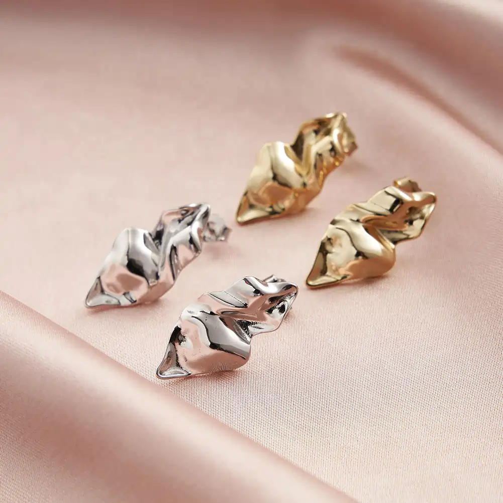 Cercei din Argint Abstract Sculptural Stud Gold [4]