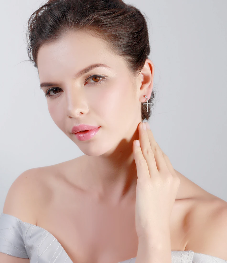 Cercei din Argint Cross Drop Earrings Silver [4]