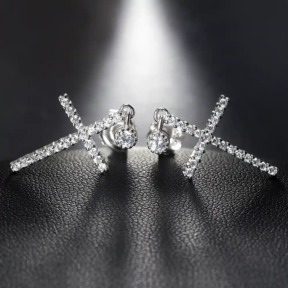 Cercei din Argint Cross Drop Earrings Silver [3]