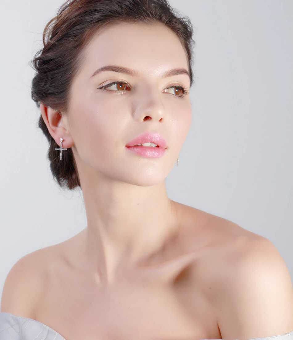 Cercei din Argint Cross Drop Earrings Silver [5]